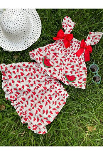 Bolly Baby Watermelon Bow Shorts 2-Piece Summer Baby Girl Set for 1-5 Years Old