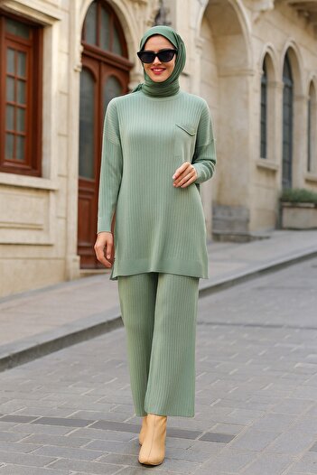 Neva Style Mint Hijab Knitwear Double Set 34060Mint
