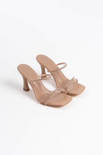 Zerenyus Alvina Premium Nude Stone Thin Strap Women's Heeled Slippers