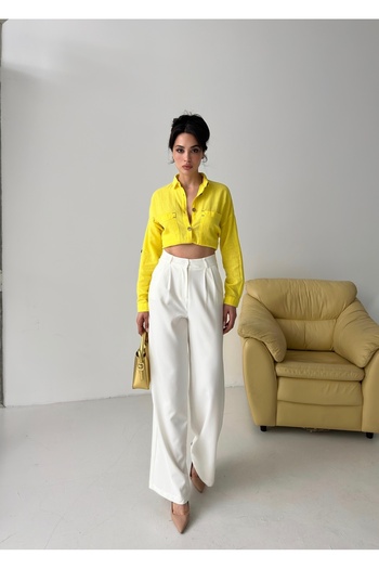 POP STORY High Waist Draped Wide Leg Women's Pants
