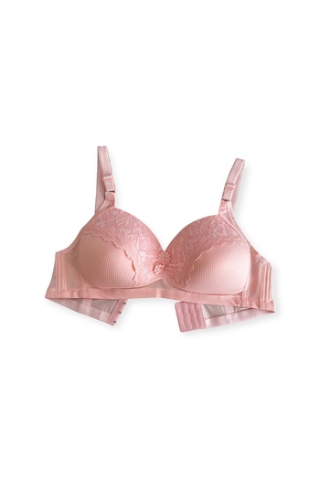 Divvinhomewear Women's Front Lace Detailed Wire-Free Unpadded Bra Pink