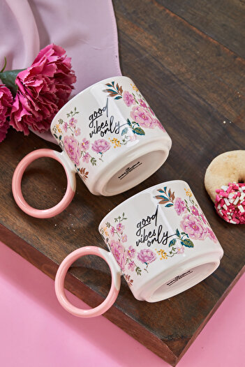 EMBazaar Pink Dreams 2-Pack Tea, Coffee Mug Flower Pattern Mug, Gift Mug, Mug with Ring Handle