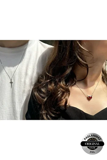 Lynare Snow White and Huntsman Necklace, Couple Necklace, Red Heart and Sword Necklace, Steel Necklace, Gift Boxed