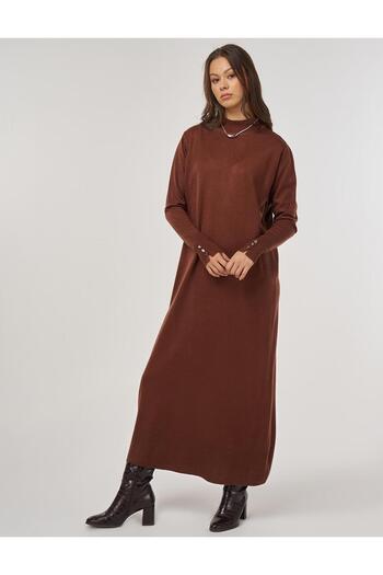 Kayra Dark Brown Knitwear Dress - Half Turtleneck