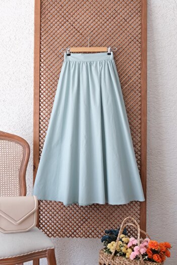 KÜÇÜĞÜM BUTİK Turquoise Color Flared Gathered Poplin Skirt