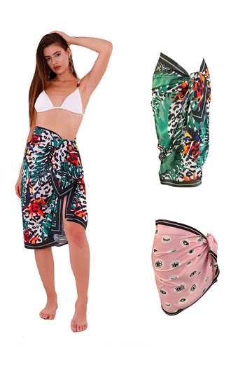 tarzınısec Pareo Set of 2 – Jungle Patterned 1 Long Pareo & Pink Eye Patterned 1 Short Pareo Set