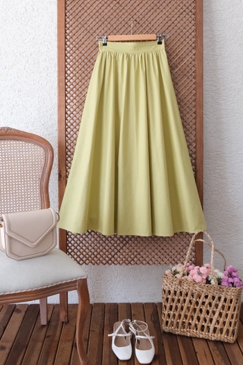 KÜÇÜĞÜM BUTİK Pistachio Green Flared Gathered Poplin Skirt