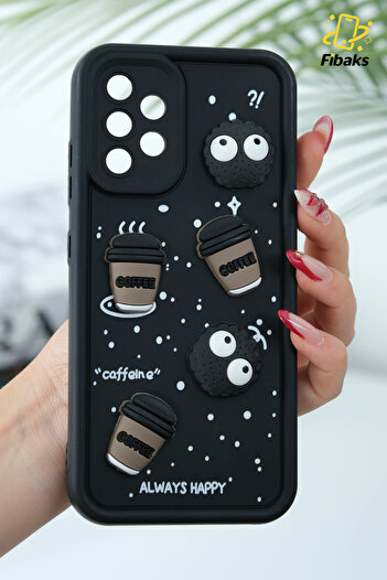 Fibaks Galaxy A32 Compatible Case Designed Patterned Camera Protection Coffee Cookie Black Soft Silicone Case