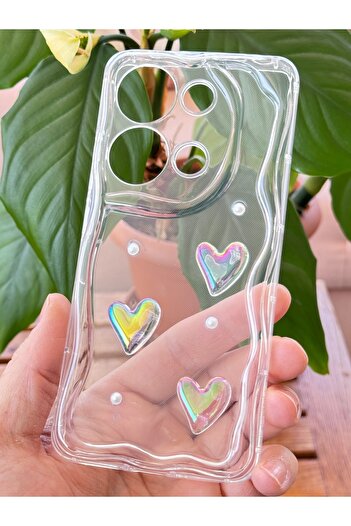 Fibaks Xiaomi Redmi Note 13 Pro 4g Case 3D Heart Pearl Design Patterned Camera Protection Silicone Cover