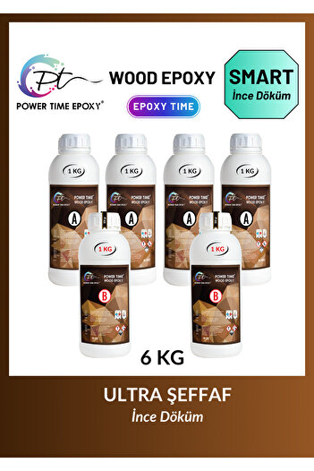 POWER TIME EPOXY 6 KG Wood Epoxy Smart/ Sehpa, Masa, Aksesuar Için Şeffaf Epoksi Reçine Ince Döküm