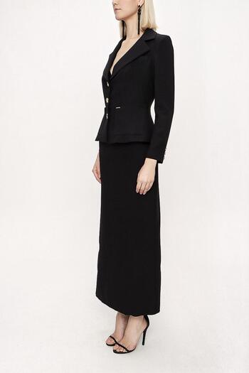 SOCIETA Black Long Skirt and Blazer Jacket Two-Piece Set 12281