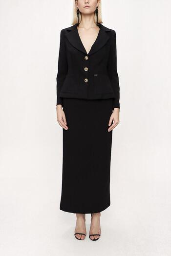 SOCIETA Black Long Skirt and Blazer Jacket Two-Piece Set 12281