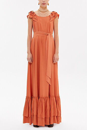 SOCIETA Long Dress with Ruffle Shoulders 92390