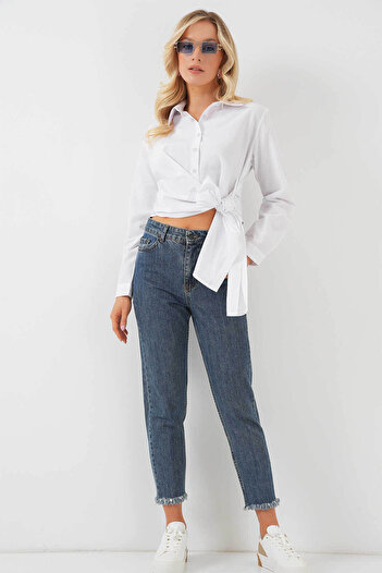 Bigdart Tied Long Sleeve White Women's Shirt 20325