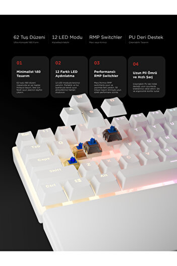 Rampage Plower Mini Oyuncu Klavyesi Mekanik Klavye Bilek Destekli Blue Switch Gaming Klavye Oyuncu Klvye