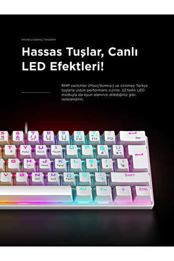 Rampage Plower Mini Oyuncu Klavyesi Mekanik Klavye Bilek Destekli Blue Switch Gaming Klavye Oyuncu Klvye