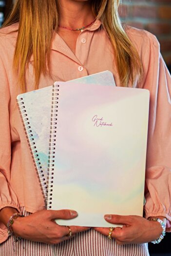 DİVAL A4 Spiral Bound Cardboard Cover Set of 2, 1 Squared, 1 Lined, Lesson Planned Note School Notebook - Pastel Series