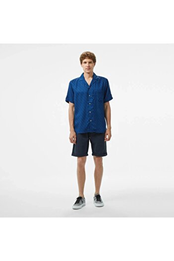 Guess Men's Ss Bowling Aop Shirt Navy Blue Shirt