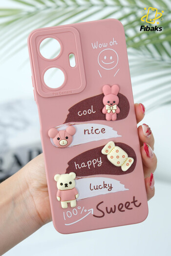 Fibaks Realme C55 Compatible Case Designed Patterned Camera Protection Rabbit Pink Soft Silicone Cover