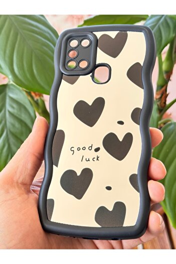 Fibaks Samsung Galaxy A21S Case Mirrored Heart Pattern Soft Edge Camera Protection Silicone Cover