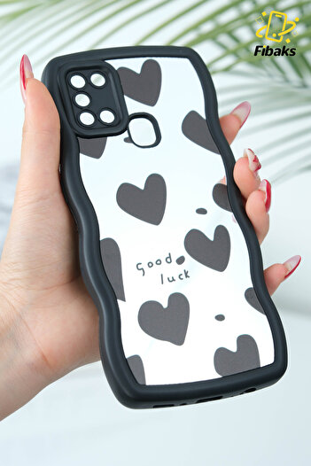 Fibaks Samsung Galaxy A21S Case Mirrored Heart Pattern Soft Edge Camera Protection Silicone Cover