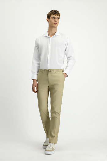 Kiğılı Slim Fit Slim Fit Elastic Waist Drawstring Linen Blended Trousers
