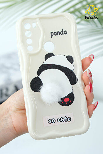 Fibaks Redmi Note 8 Compatible Case Designed Patterned Camera Protection Panda White Tassel Silicone Cover