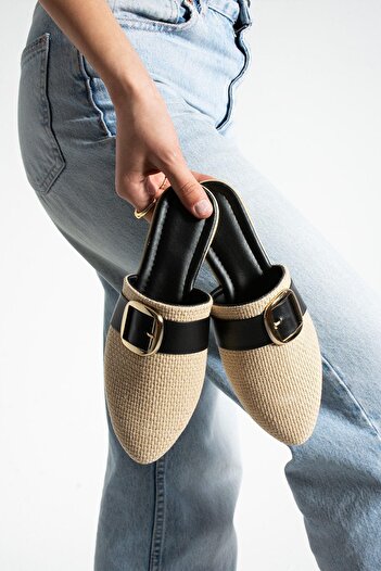 Moda Devrin Μαύρη πόρπη από γιούτα Κλειστές γυναικείες παντόφλες για το σπίτι και εξωτερικούς χώρους