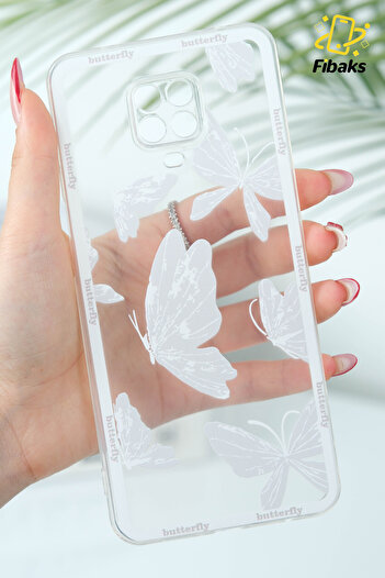 Fibaks Redmi Note 9S/9 Pro Case Designed Patterned Camera Protection Transparent Butterfly Flexible Soft Silicone Cap