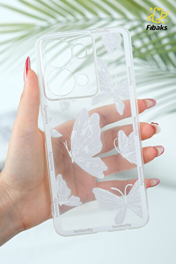 Fibaks Case for Xiaomi Redmi Note 13 Pro 5g Transparent Butterfly Design Patterned Camera Protected Soft Cover