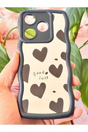 Fibaks Xiaomi Redmi 13 Compatible Case Mirrored Heart Patterned Soft Edge Camera Protected Silicone Cover