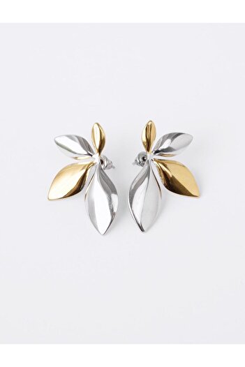 Jimmy Key Silver Color Leaf Form Shiny Earrings
