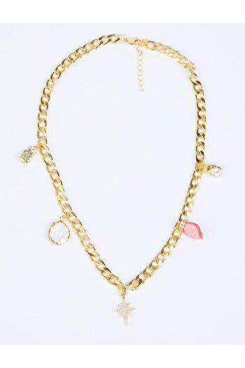 Jimmy Key Gold Color Multi Charm Adjustable Thick Chain Necklace