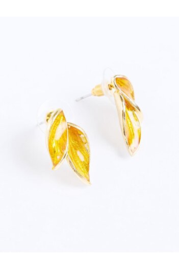Jimmy Key Orange Leaf Figured Enamel Detailed Earrings