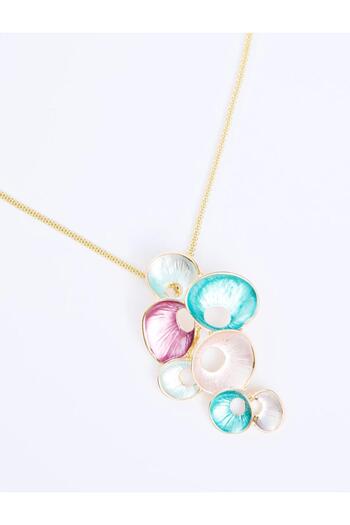 Jimmy Key Dark Blue Enamel Detailed Multi-Seashell Figured Necklace