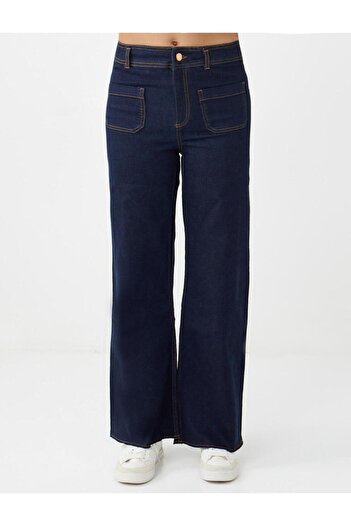 Jimmy Key Lacivert Bol Paça Yüksek Bel Denim Pantolon
