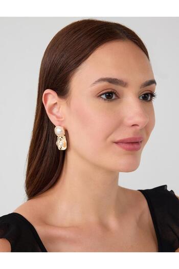Jimmy Key Gold Color Ball Pearl Detailed Dangle Earrings