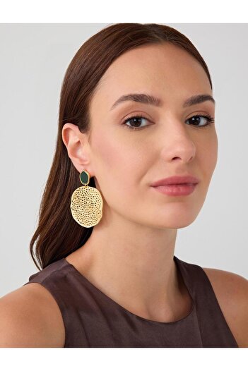 Jimmy Key Gold Color Textured Detailed Dangle Earrings