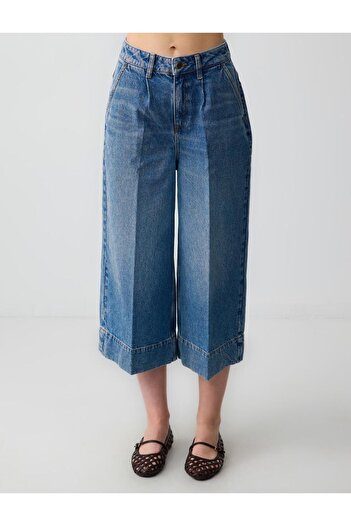 Jimmy Key Indigo Blue 100% βαμβακερό τζιν παντελόνι με ψηλόμεσο χαλαρό πόδι