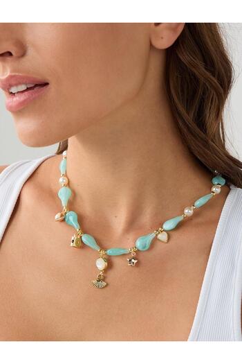 Jimmy Key Green Multiple Charm Detailed Adjustable Necklace