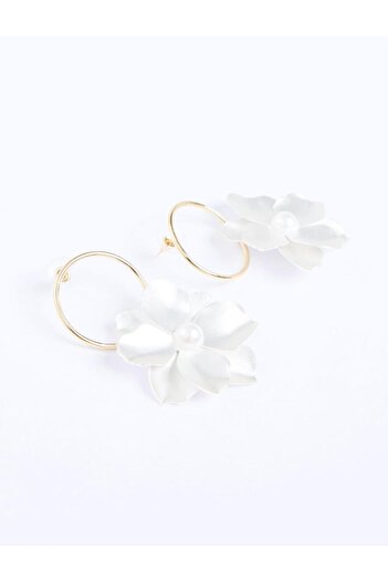 Jimmy Key Silver Color Thin Hoop Earrings with Flower Figure