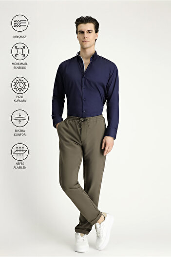 Kiğılı Techno-Line Slim Fit Slim Fit Elastic Waist String Lycra Classic Fabric Trousers