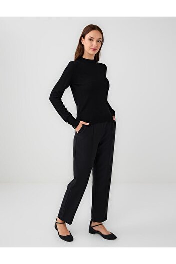 Jimmy Key Black Turtleneck Long Sleeve Knitwear Sweater with Button Detail