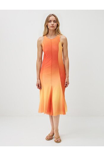 Jimmy Key Orange Slim Fit Crew Neck Gradient Midi Dress