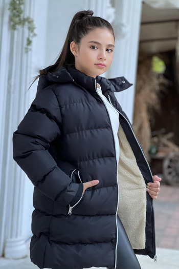 Zaziko Kids Kız Çocuk Kapüşonlu Kalın Uzun Şişme Mont Km.yy31-z