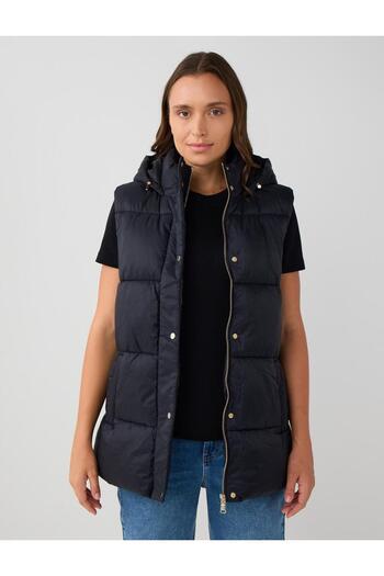 Jimmy Key Black Hooded Detailed Quilted Patterned Puff Vest