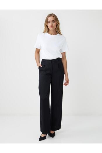 Jimmy Key Black Regular Waist Loose Leg Straight Cut Woven Trousers