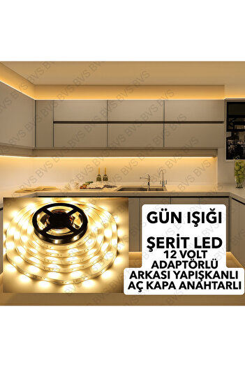 Bvs Elektronik Mutfak Dolabı Için 5 Mt Gün Işığı Şerit Led 12v Adaptör Aç Kapa Anahtarlı