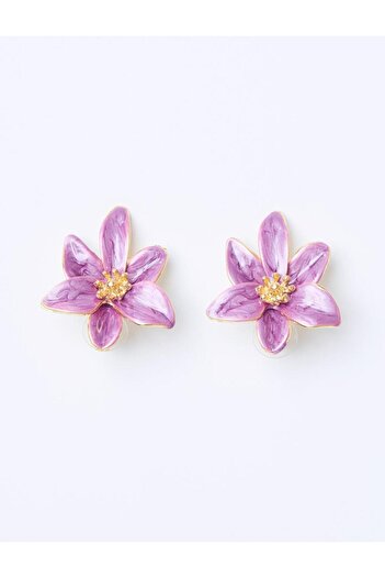 Jimmy Key Shiny Modern Earrings with Purple Flower Figures