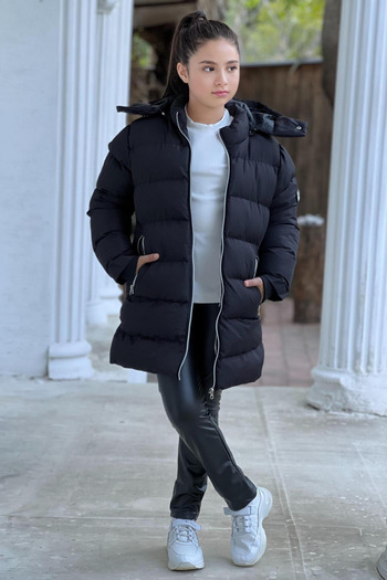Zaziko Kids Kız Çocuk Kapüşonlu Kalın Uzun Şişme Mont Km.yy31-z